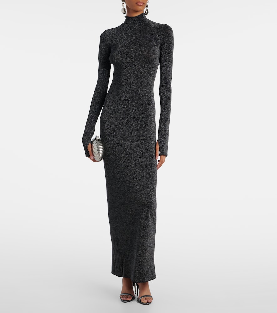 Lamé turtleneck maxi dress