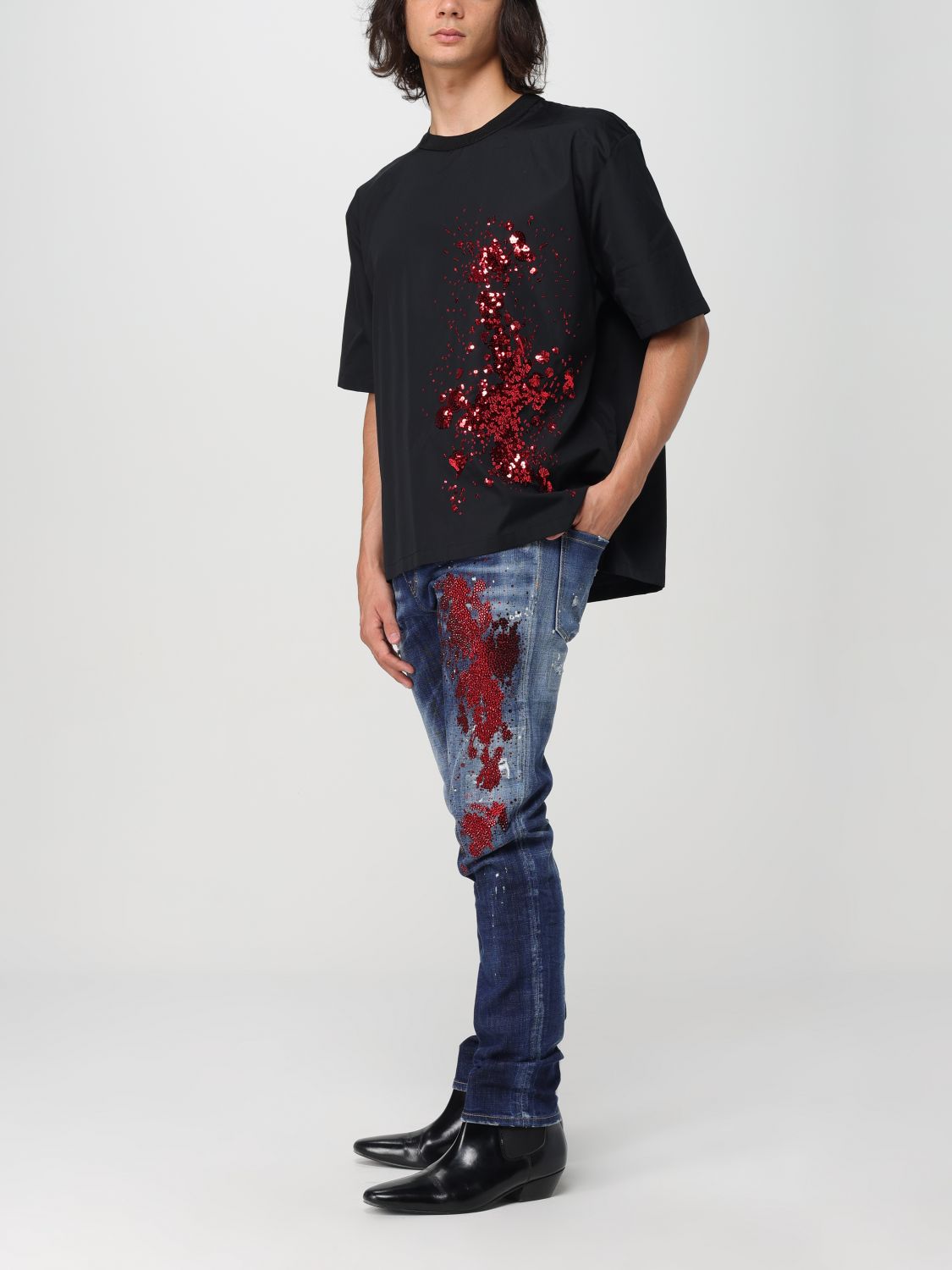 Sequin-embellishment T-shirt - Black