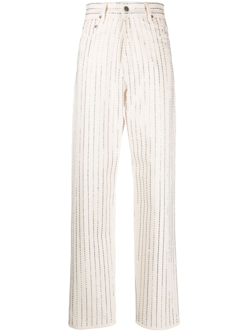 High-waist embellished trousers - White
