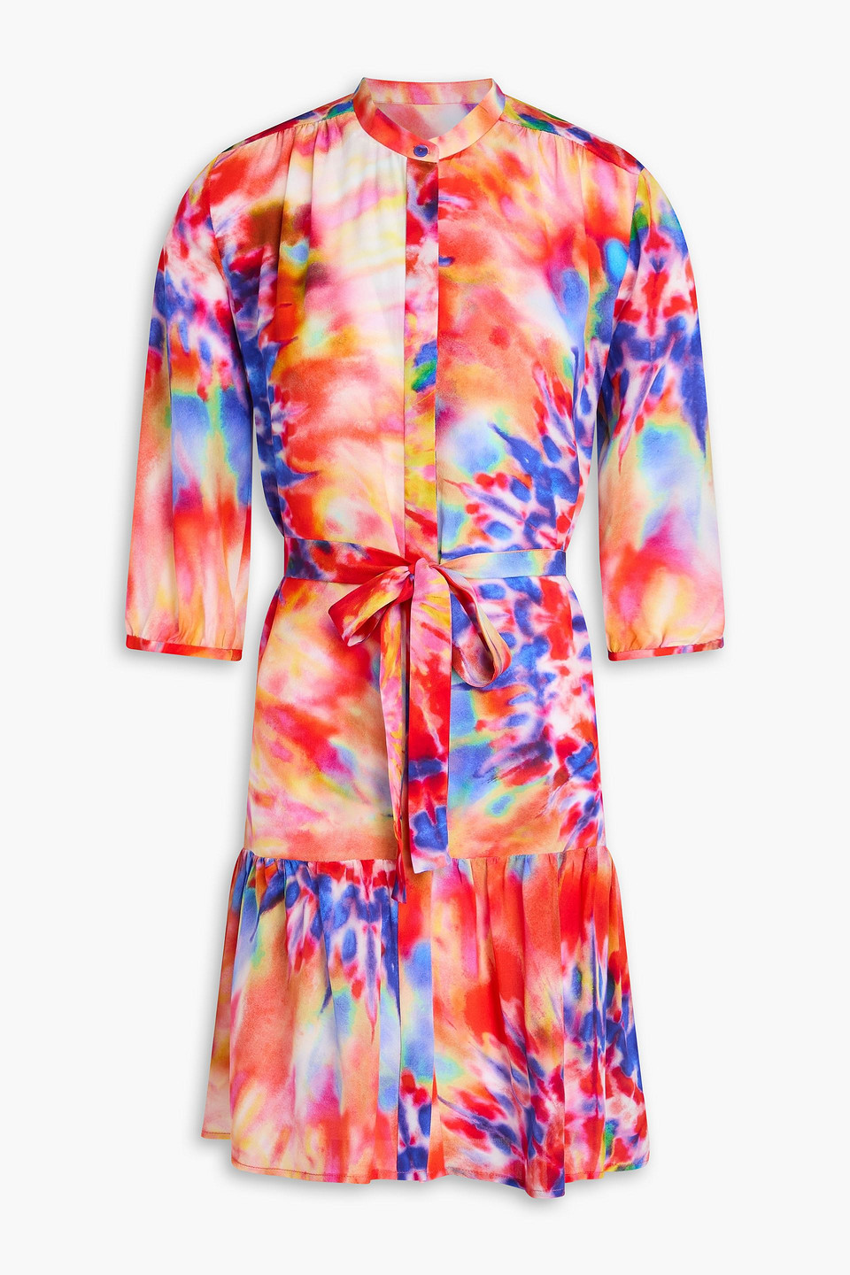 Saloni - Tyra belted tie-dyed silk crepe de chine mini dress - Multicolor - UK 12