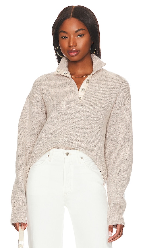 525 Boxy Snap Front Henley in Beige. -  XL also in L, M