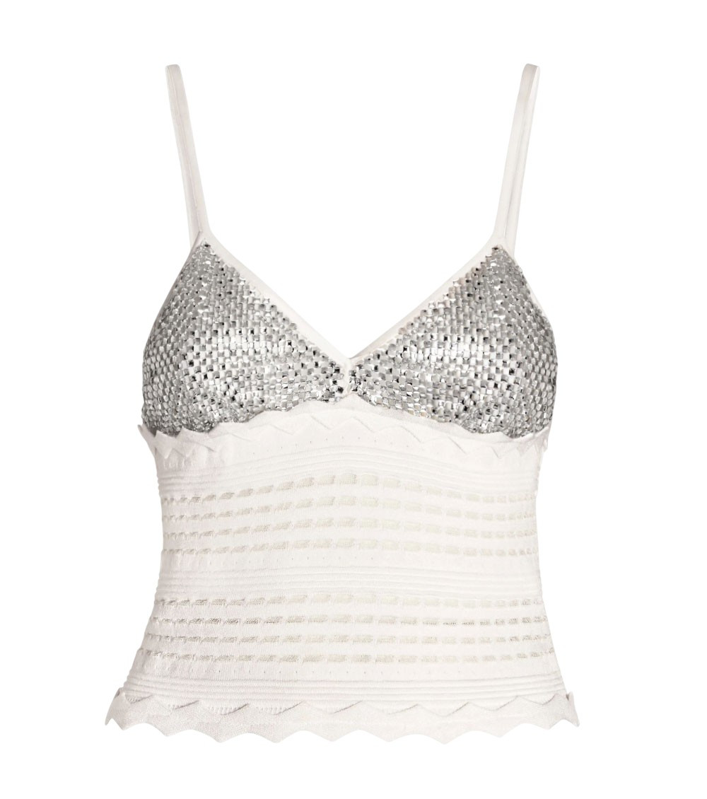 Knitted Top With Rhinestone Mesh