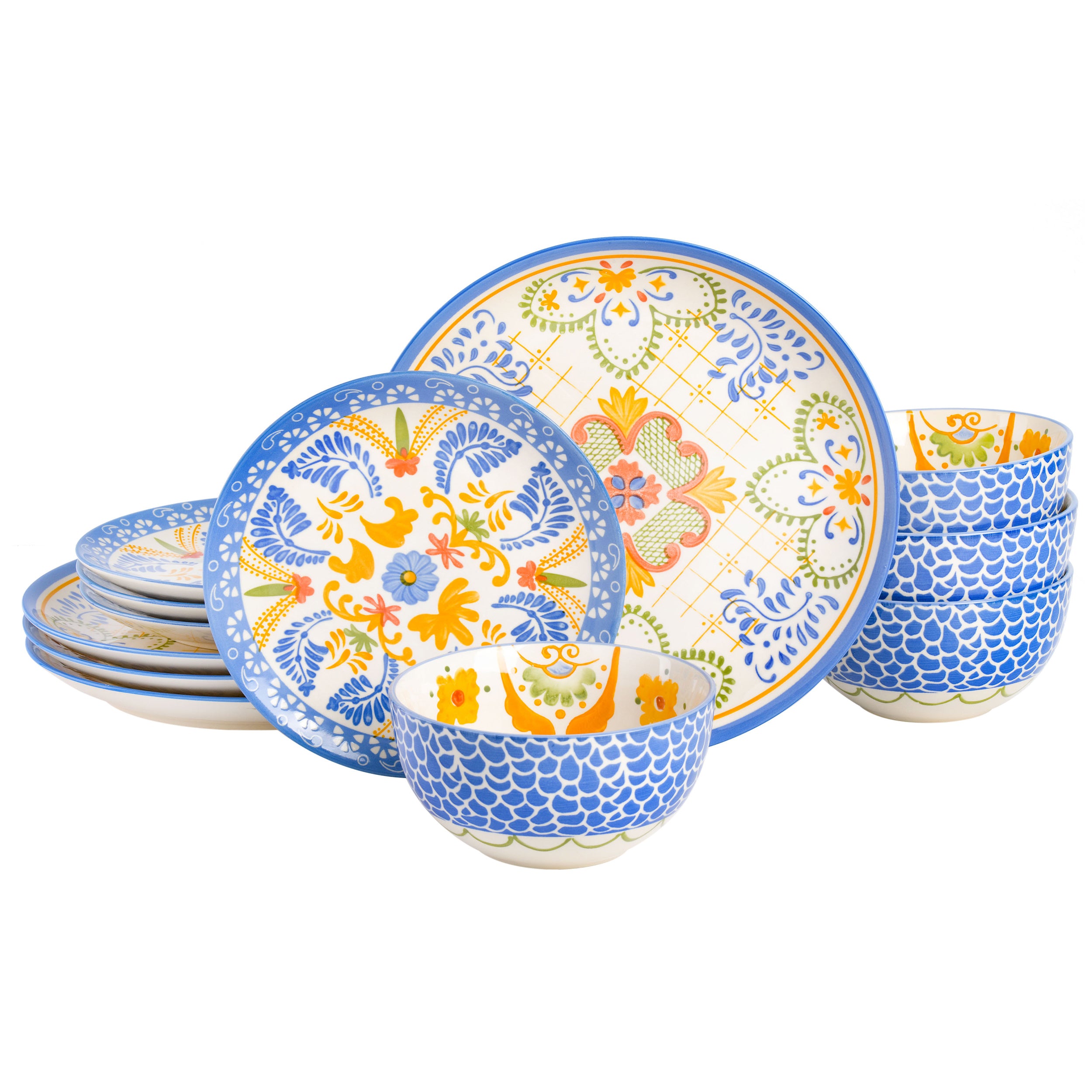 Tierra Tile 12 Piece Round Stoneware Dinnerware Set in Assorted Designs