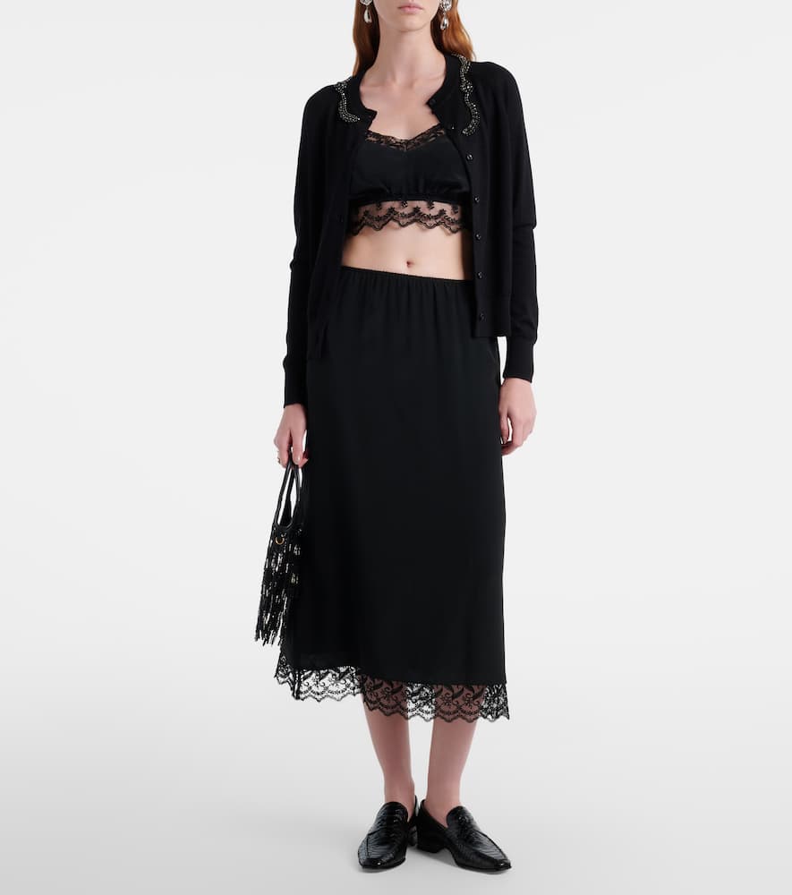 Lace-trimmed crêpe de chine crop top