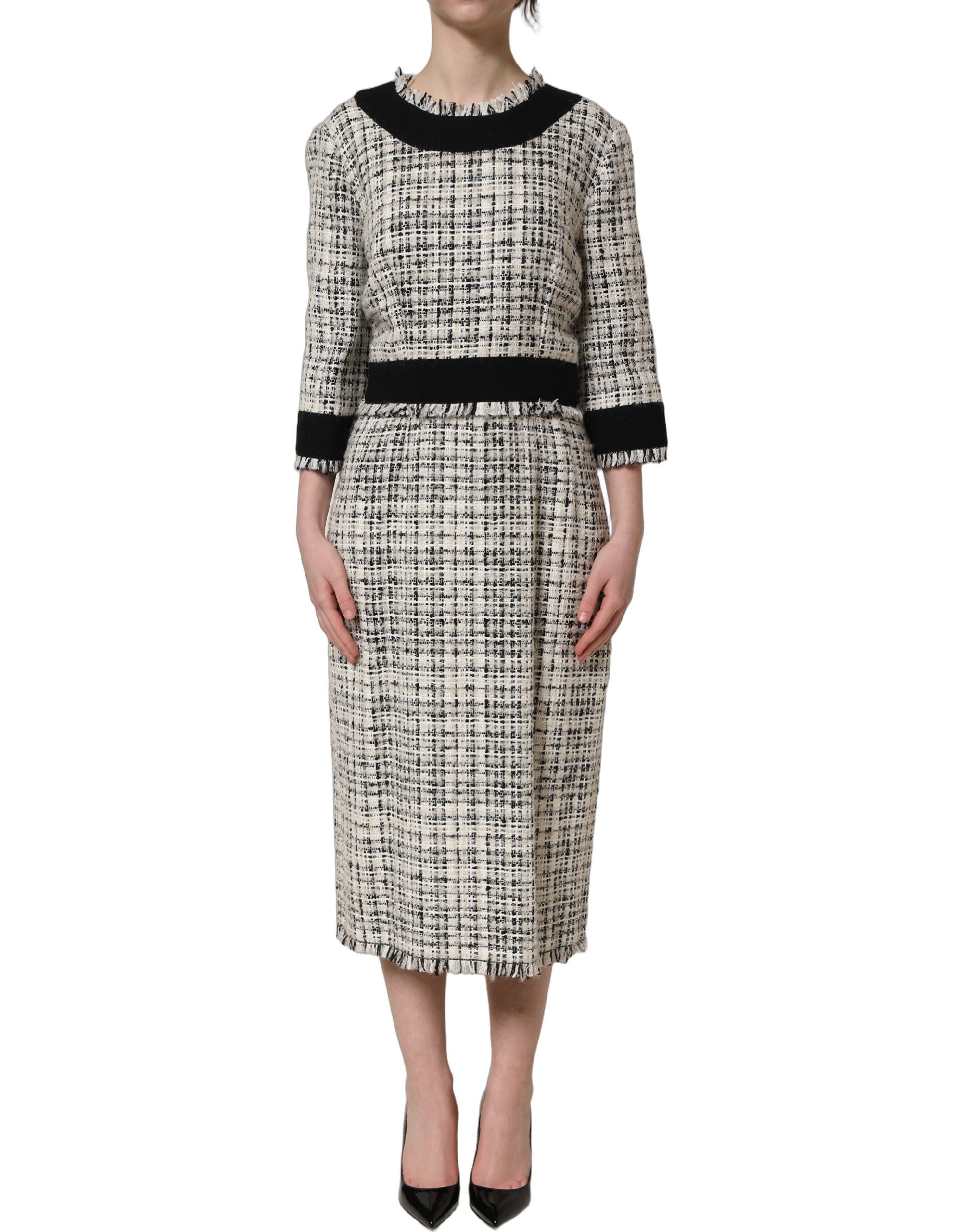 Bouclé Tweed Frayed Trim Dress — Multicolor