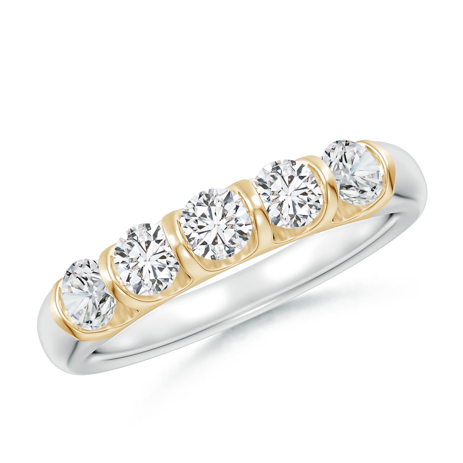 Angara 0.73 Carat Bar Set Five Stone Round Diamond Wedding Ring for Her in 14K White & Yellow Gold