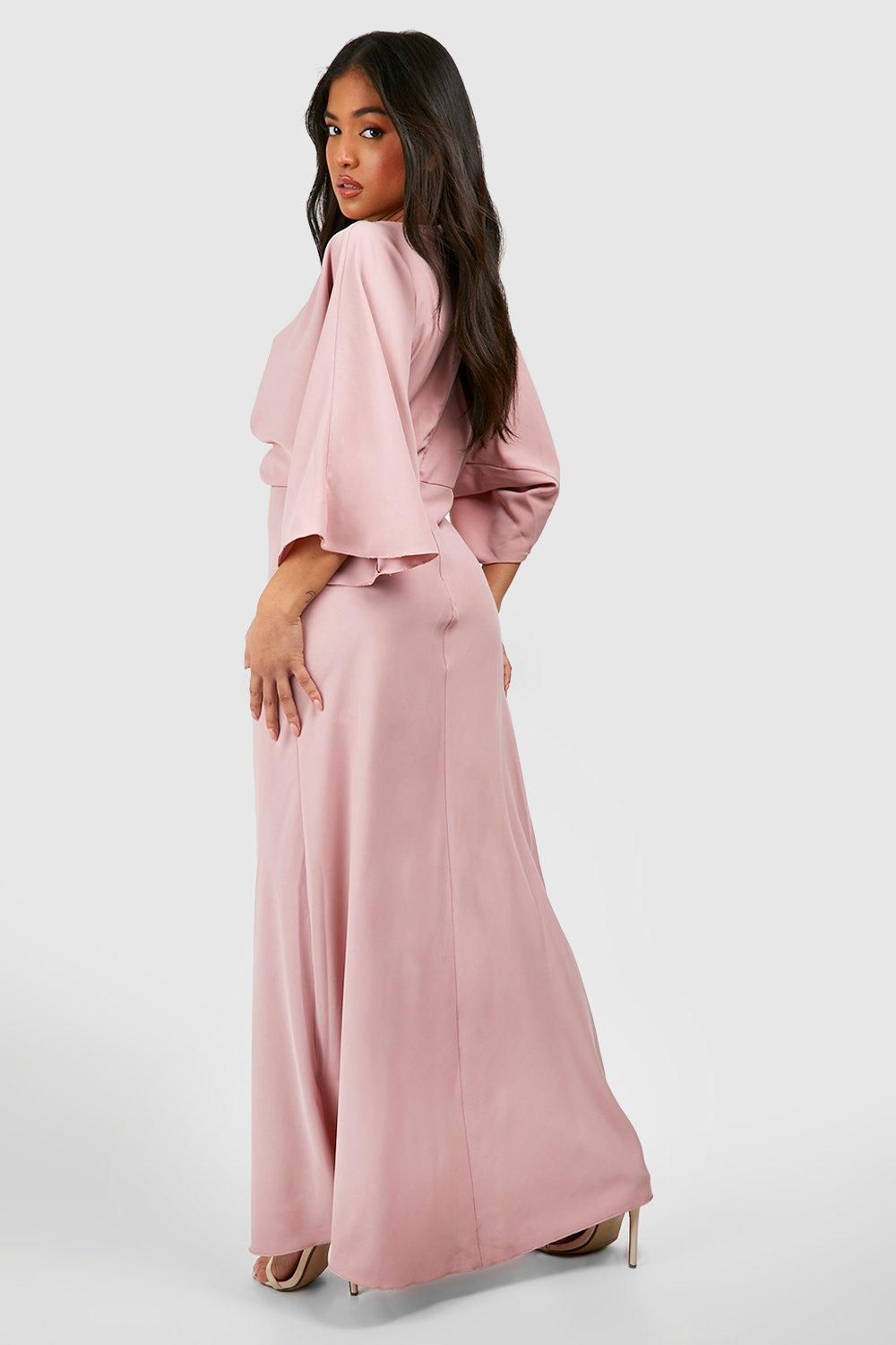 Boohoo Womens Petite Bias Cut Angel Sleeve Maxi Dress - Pink
