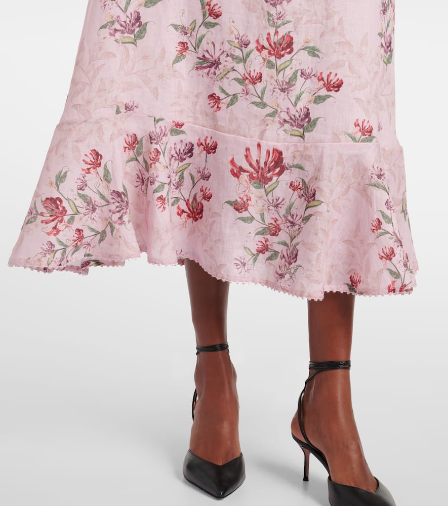 Mercedes Wisteria floral linen midi dress