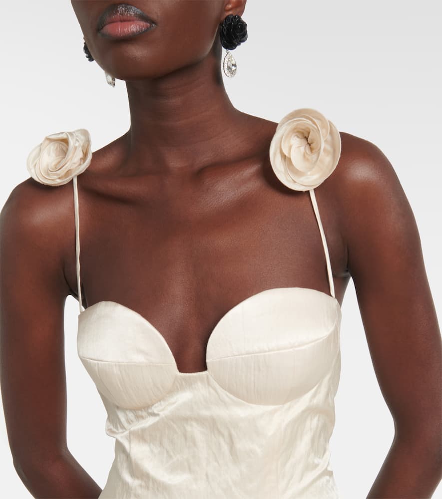Floral-appliqué cotton-blend bustier dress