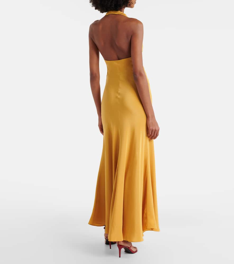 Floral-appliqué silk crêpe gown