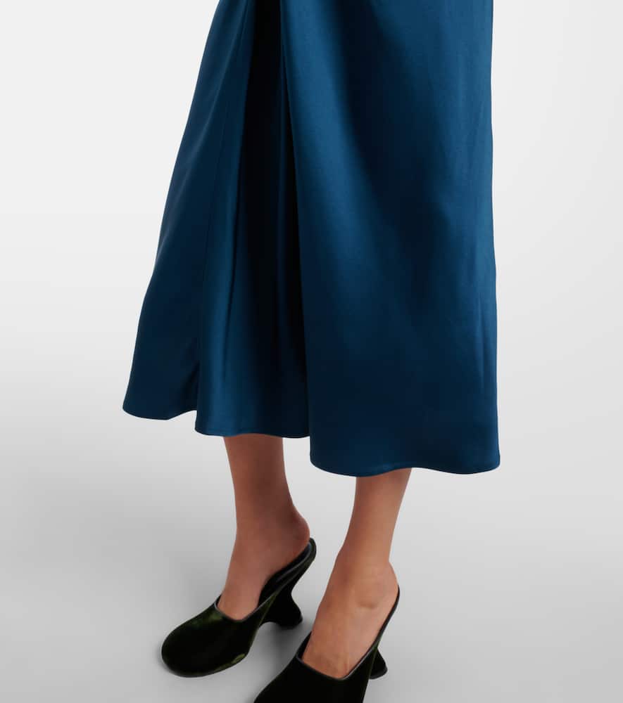 Gathered satin midi skirt