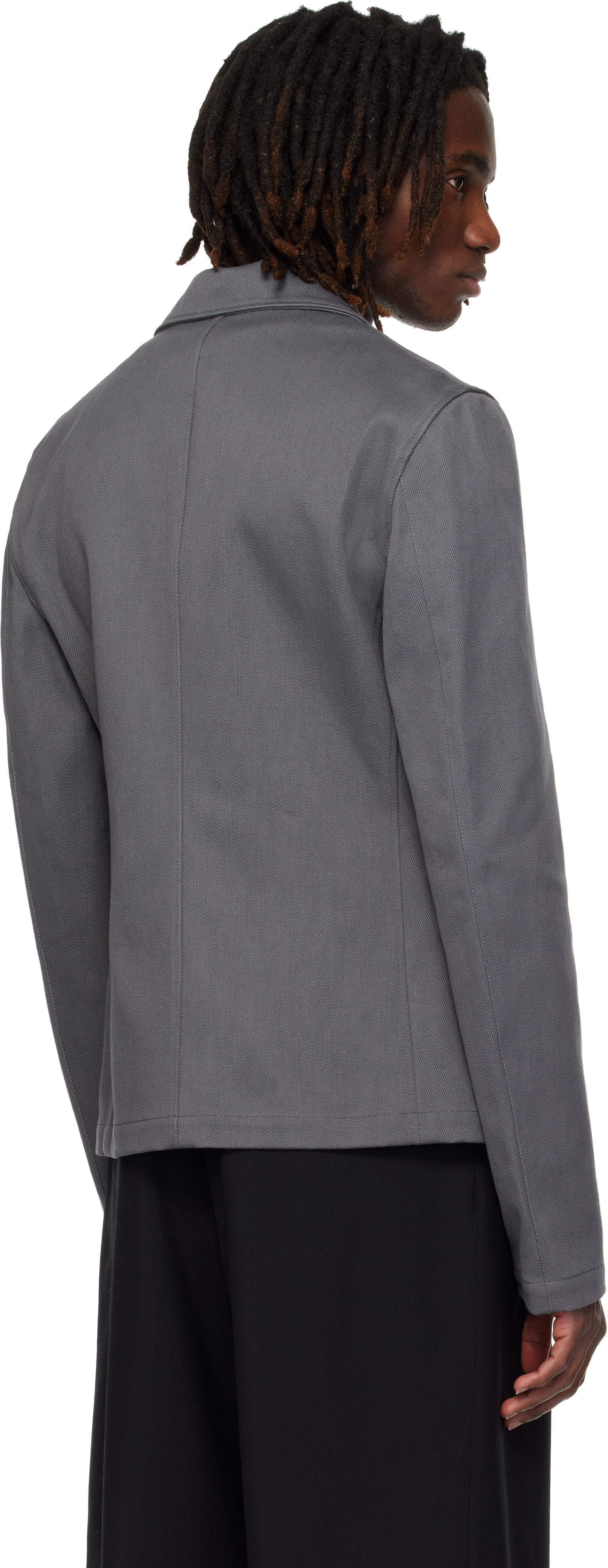 Gray Notched Lapel Denim Blazer