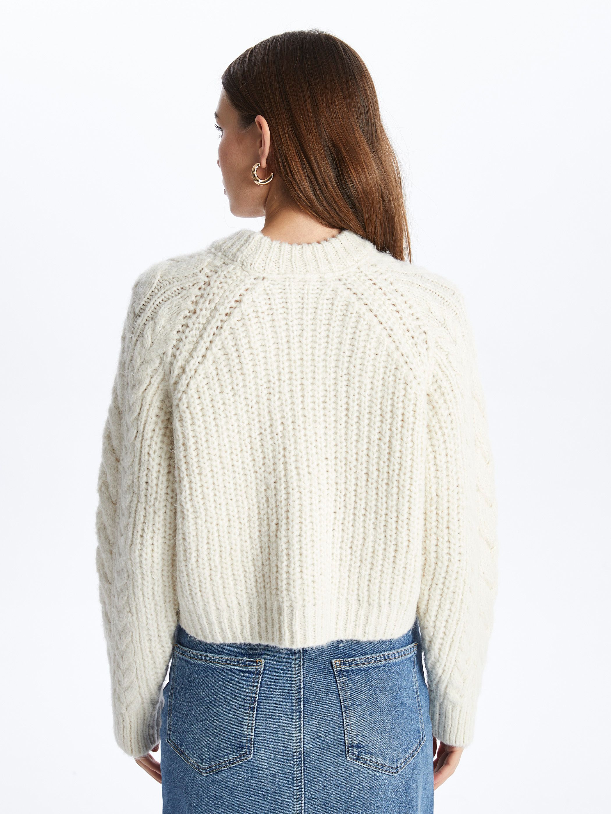 Dexia Crew Neck Cable Knit Soft Textured Ecru Sweater