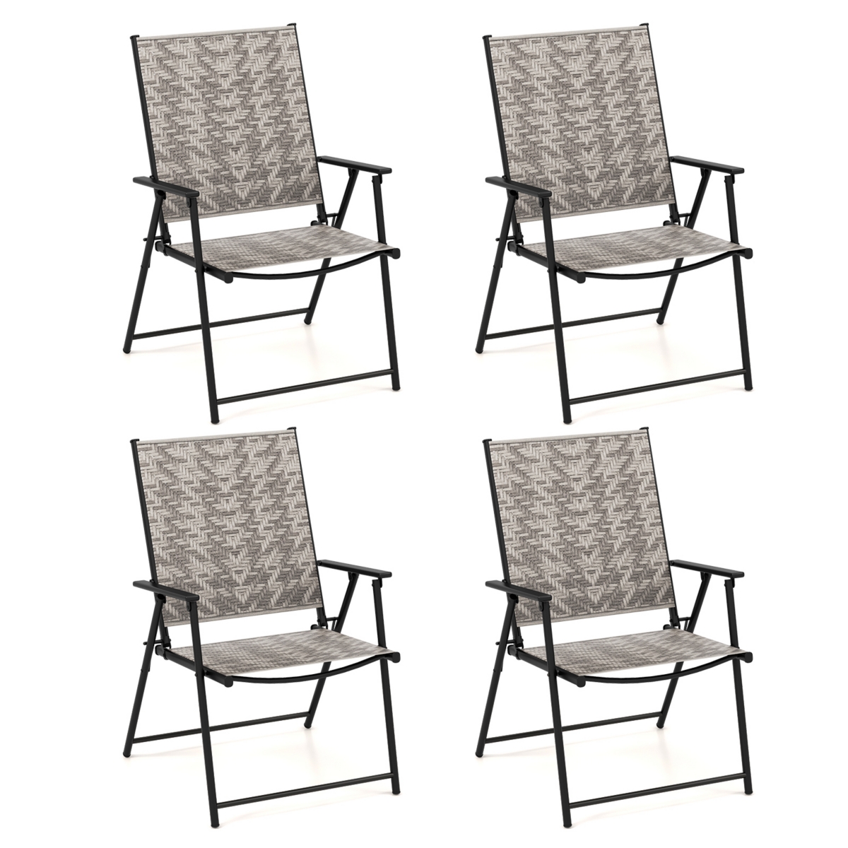 Set of 4 Patio Folding Chairs with Armrests and Portable Lawn Chairs for Garden Backyard-Gray - Grey