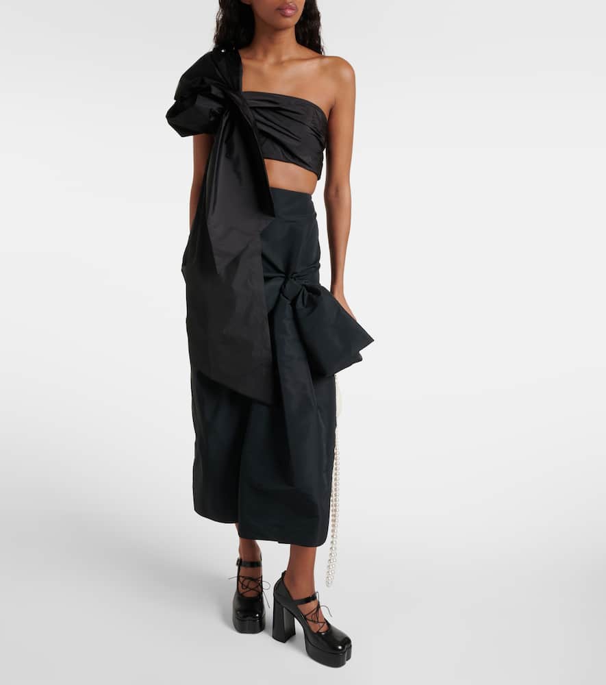 Floral-appliqué draped crop top