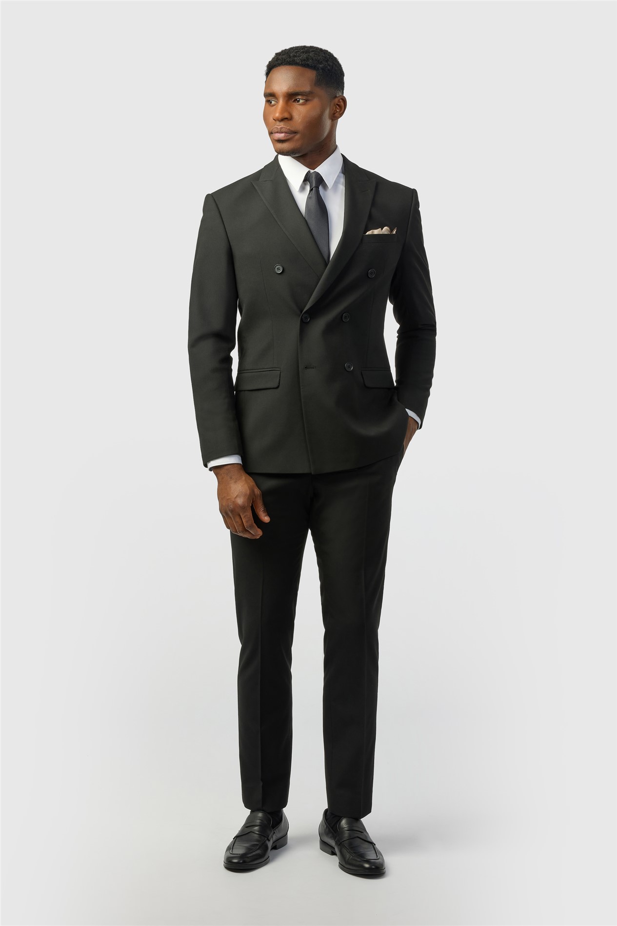 Limehaus Mens Double Breasted Six Button Slim Fit Suit Jacket - Black - 46 Chest
