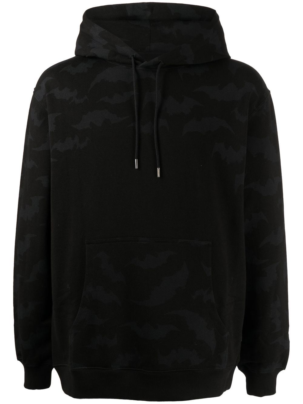 Bat-print cotton hoodie - Black