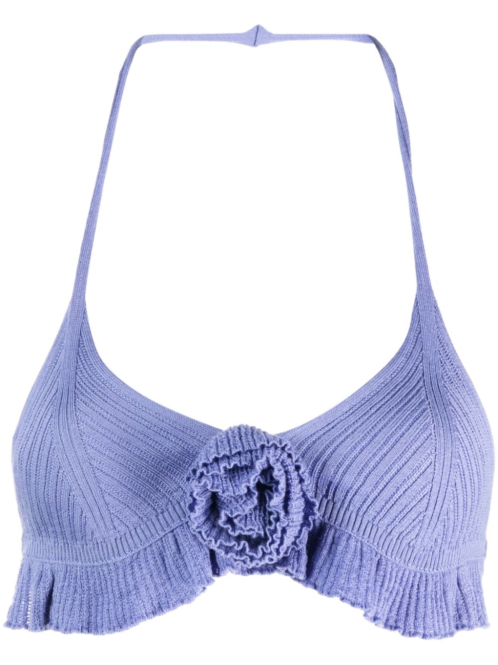 Floral-appliqué knitted wool bra - Purple