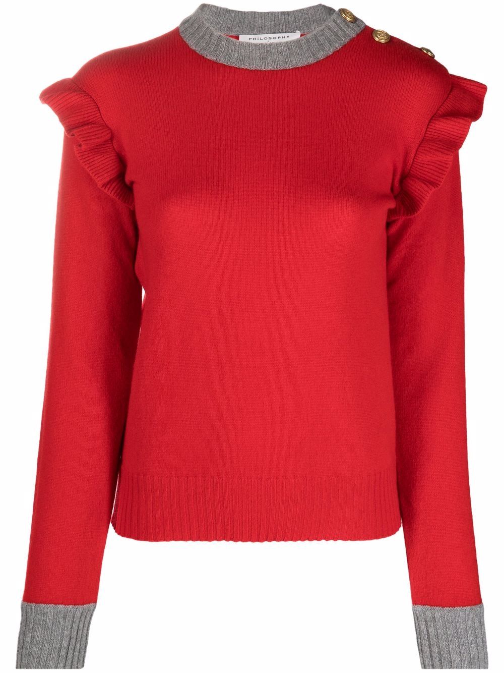Two-tone ruffled jumper - Red