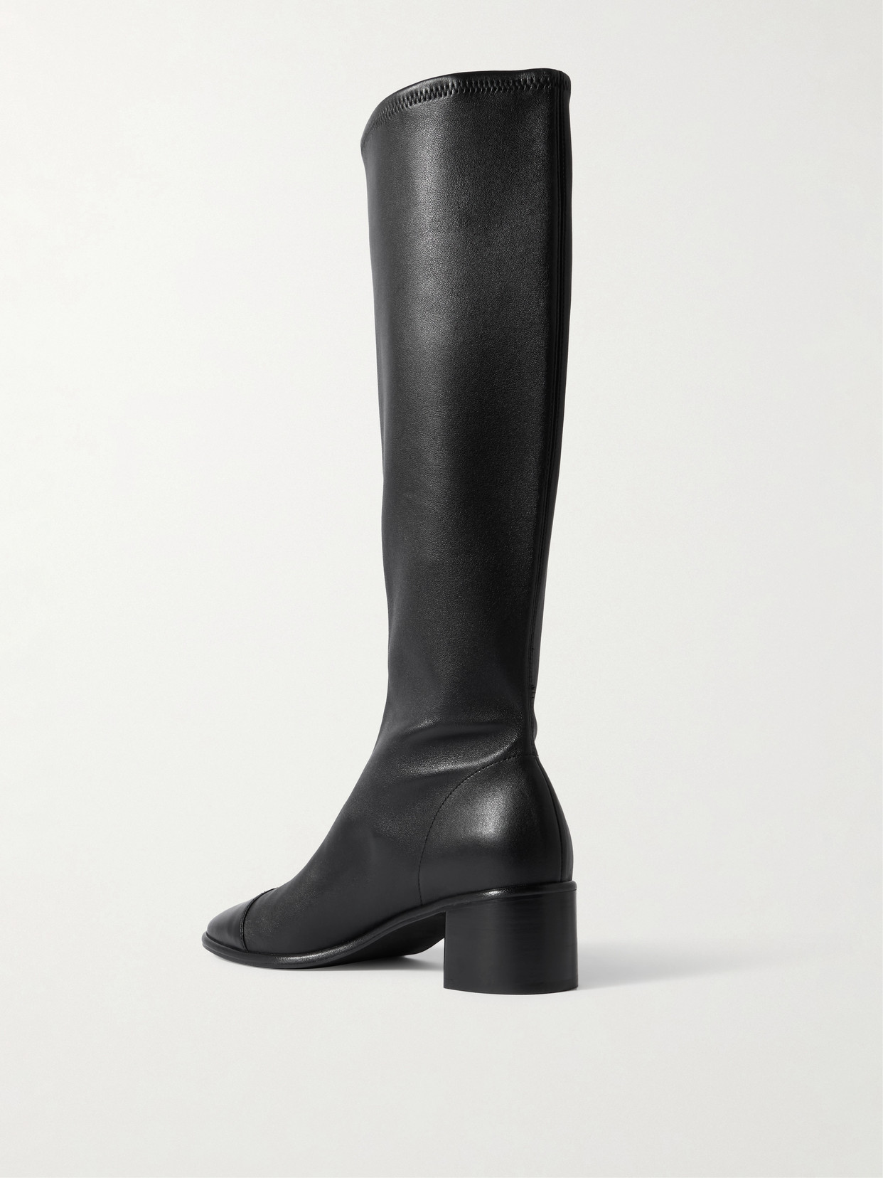 Paneled Leather Knee Boots - Black