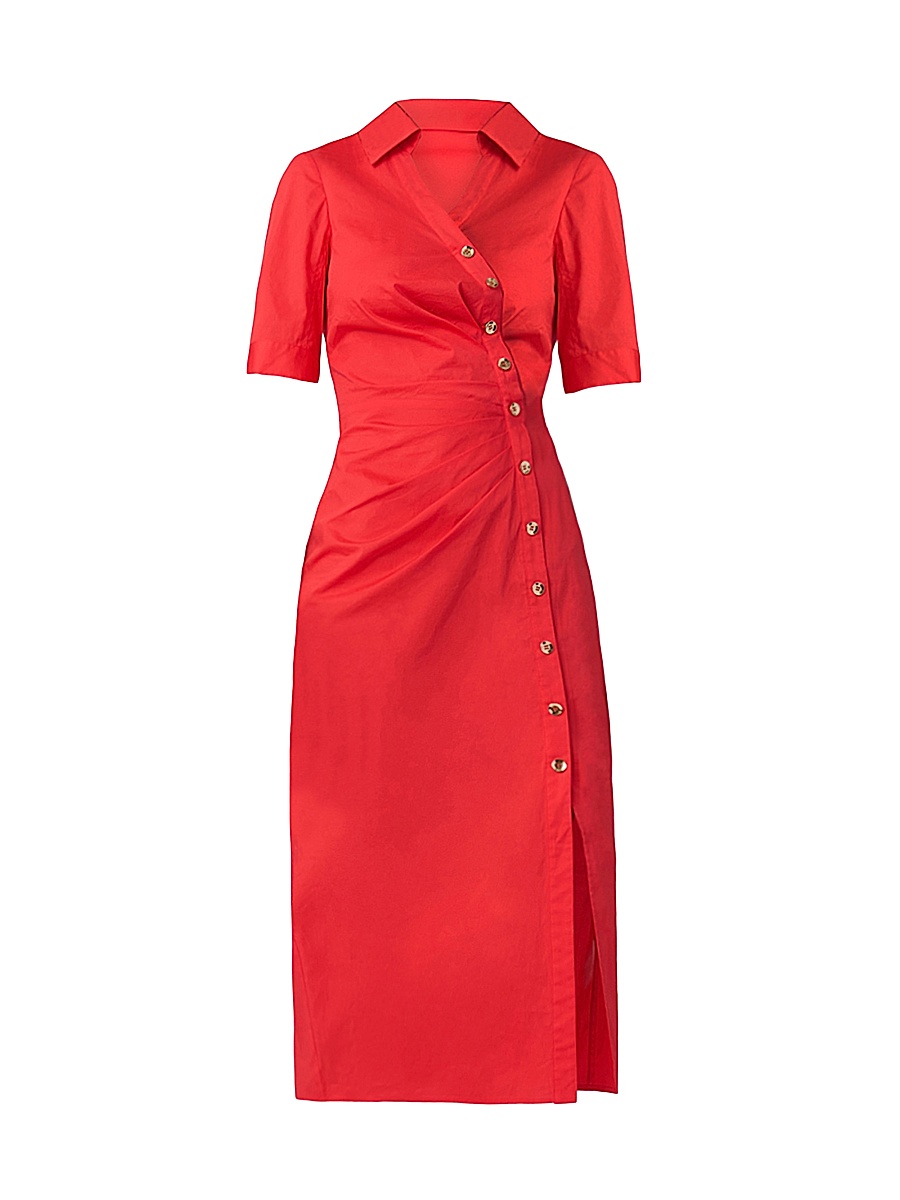 Women's Emmett Stretch Cotton Asymmetric Shirtdress - Tomato