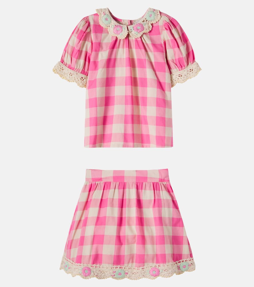 Anais checked crochet cotton-blend top and skirt set
