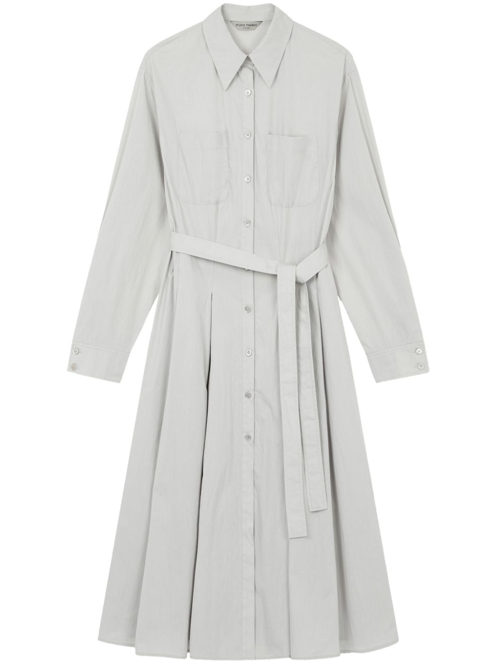 Long-sleeved pleated shirt dress - Blue