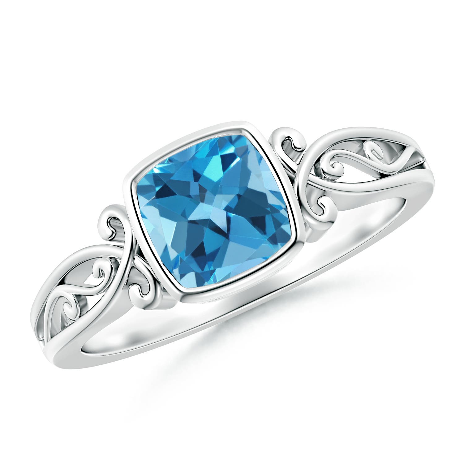 Angara 1.1 Carats Vintage Style Cushion Swiss Blue Topaz Solitaire Ring in Platinum
