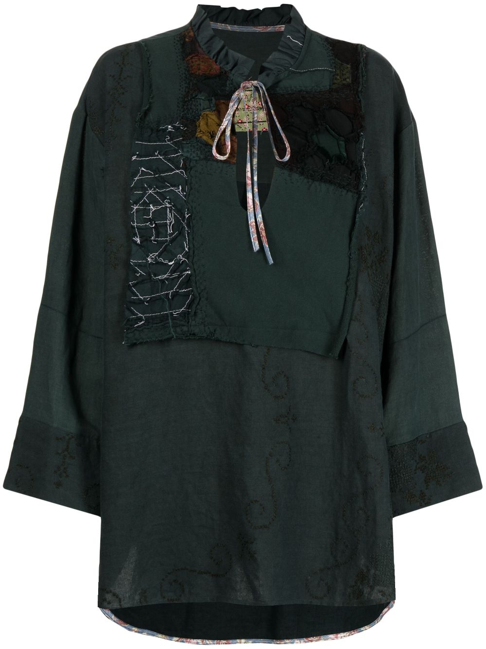 Patchwork-design cotton tunic - Green