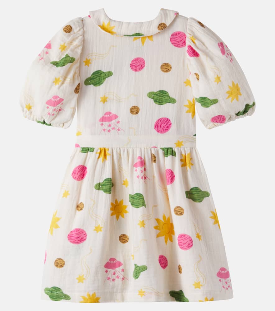 Space printed cotton muslin dress