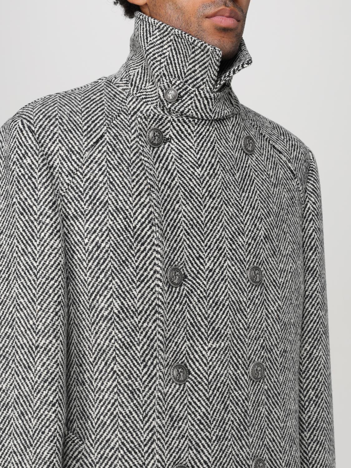 Herringbone-pattern double-breasted coat - Black