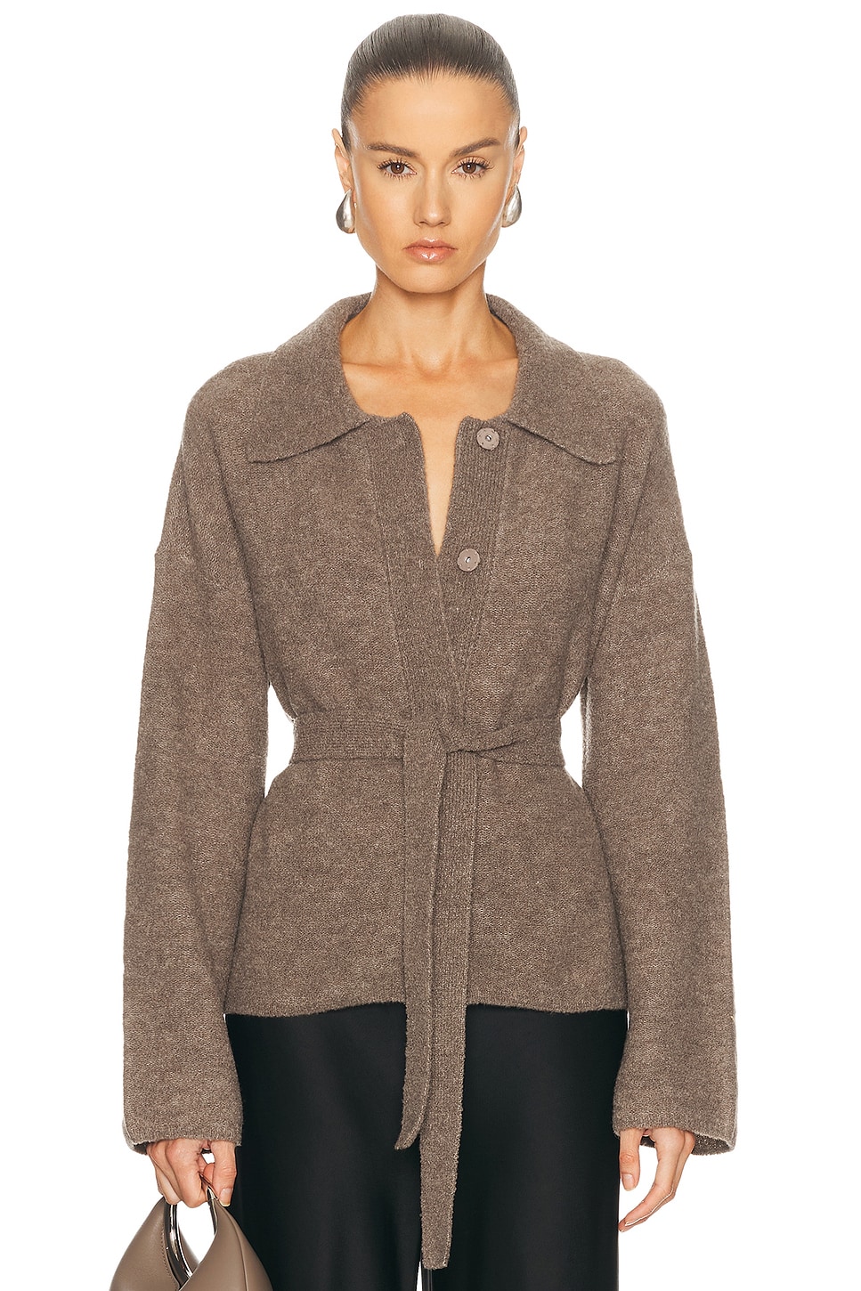 L'Academie by Marianna Jessamy Knit Belted Cardigan in Mocha - Brown. L also in M, S, XL