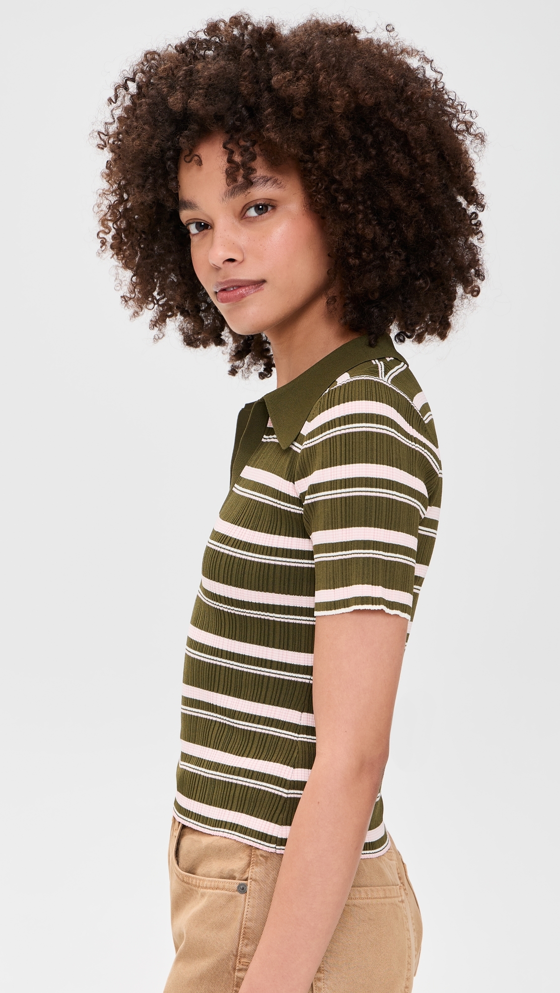 Daisy Stripe Polo Olive Stripe
