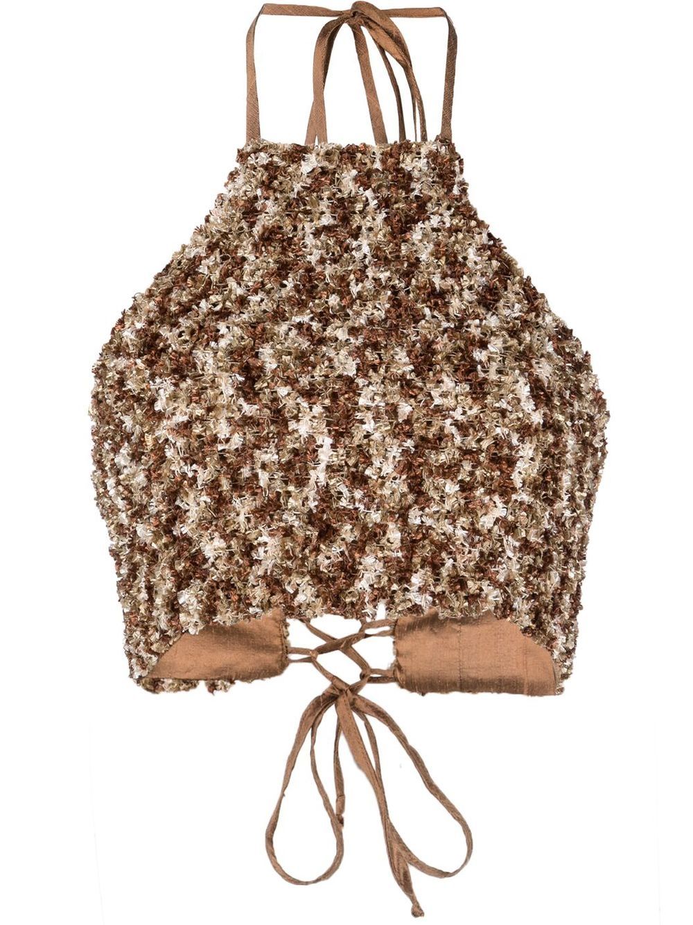 Textured-knit laced halter top - Brown