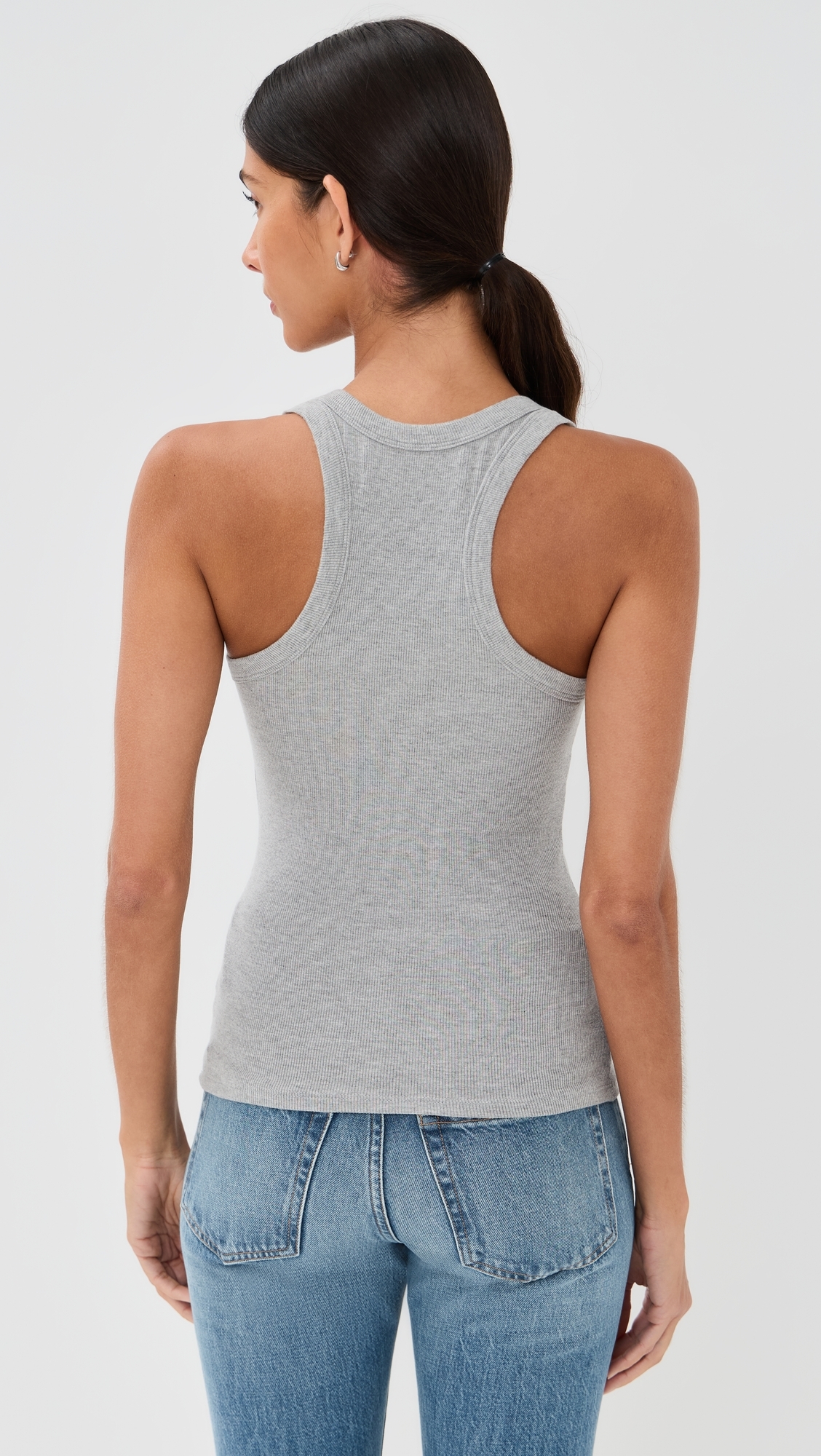 Rib Fitted Scoop Tank Heathered Grey