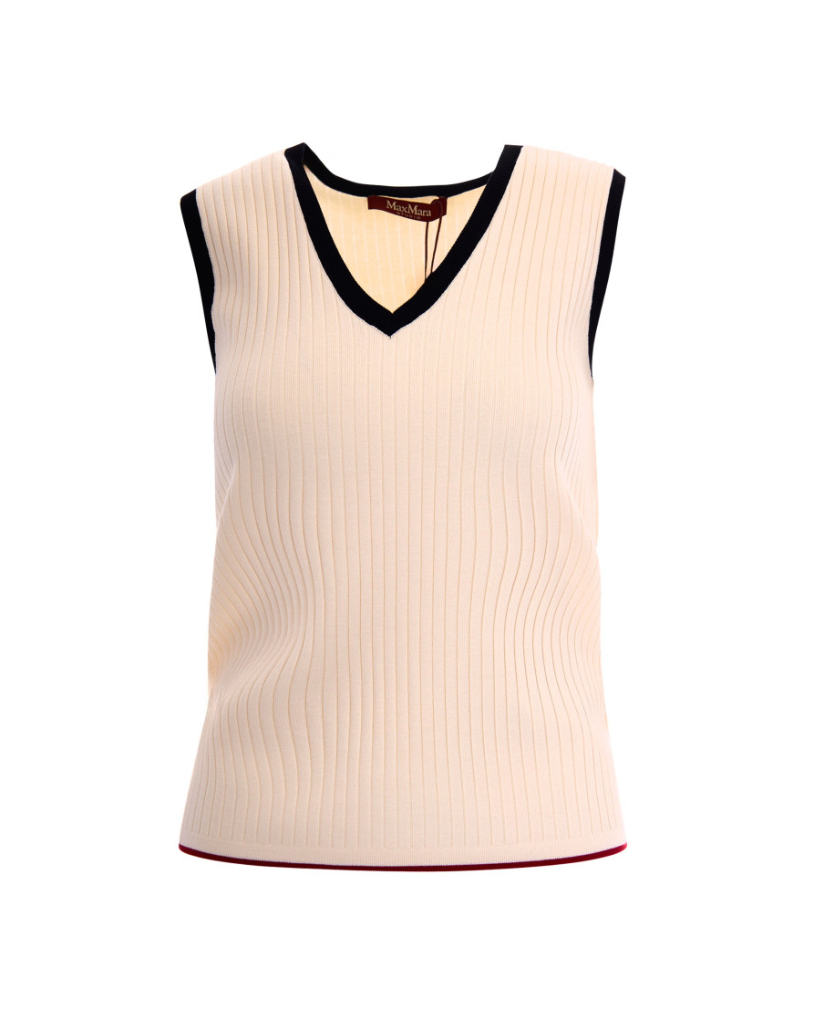Off White Knitted V Neck Sweater