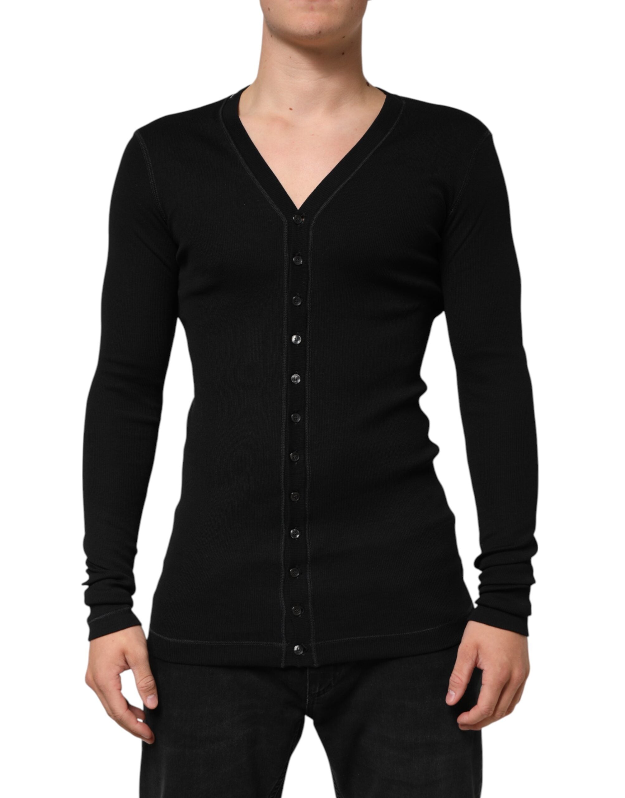 Black Cotton Button Up Men Cardigan Sweater Clothing