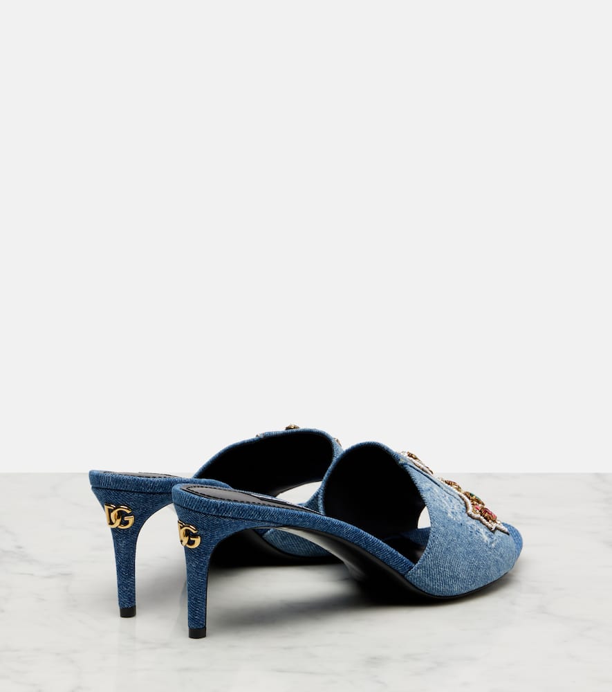 Crystal-embellished denim mules