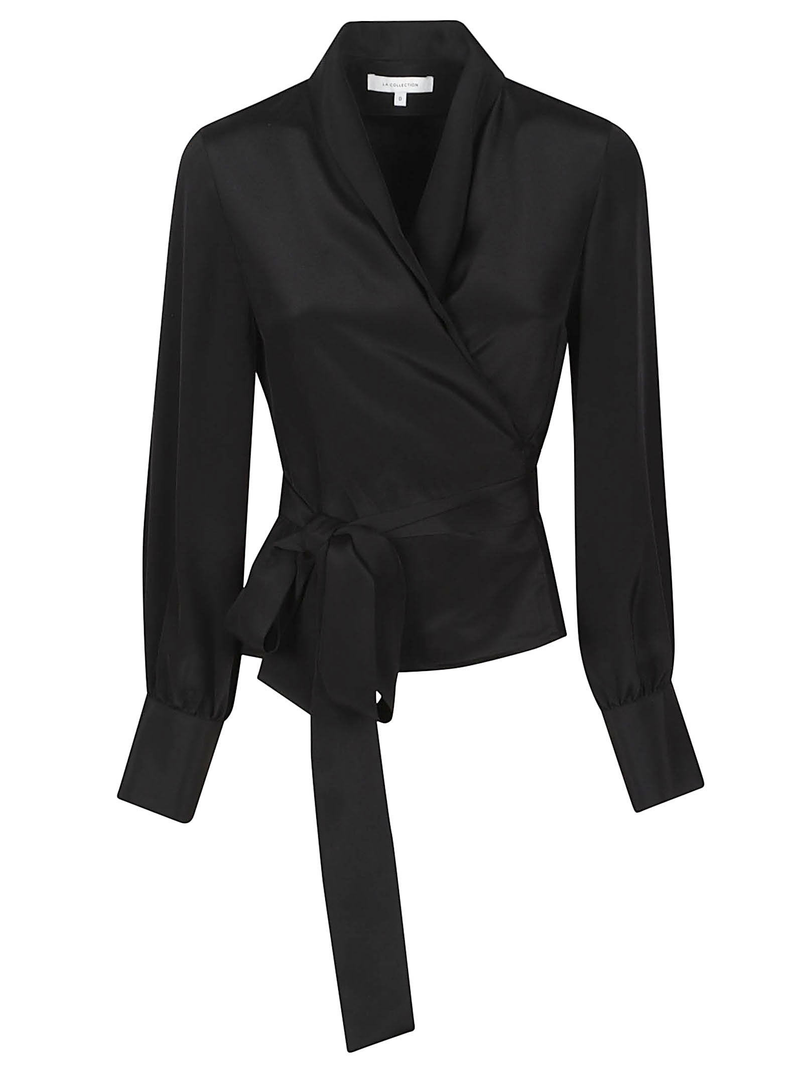 Black Crepe Silk Wrap Blouse