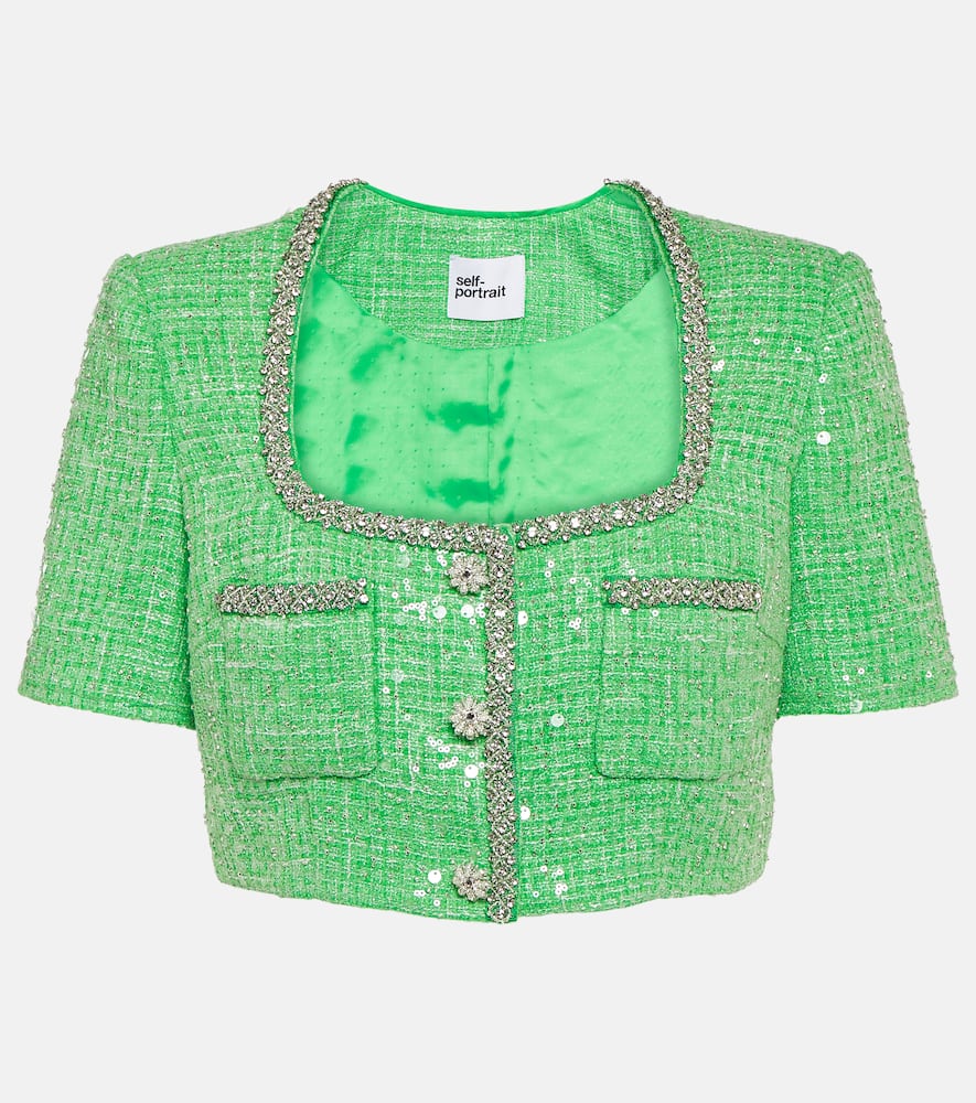 Self-Portrait Sequined embellished bouclé crop top