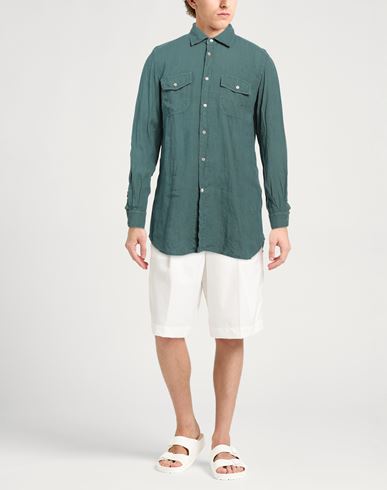 Boglioli Man Shirt Sage green Size 15 ¾ Linen