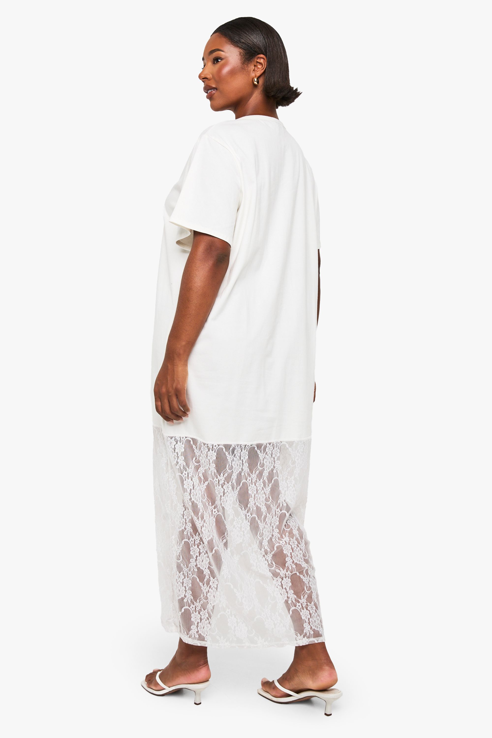 Boohoo Womens Plus Lace Detail Midaxi T-Shirt Dress - White Cotton