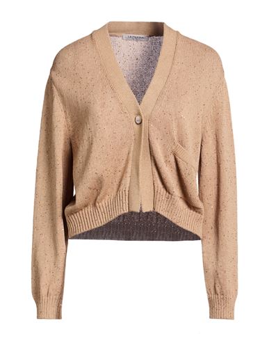 Woman Cardigan Camel Size 4 Cotton, Polyester