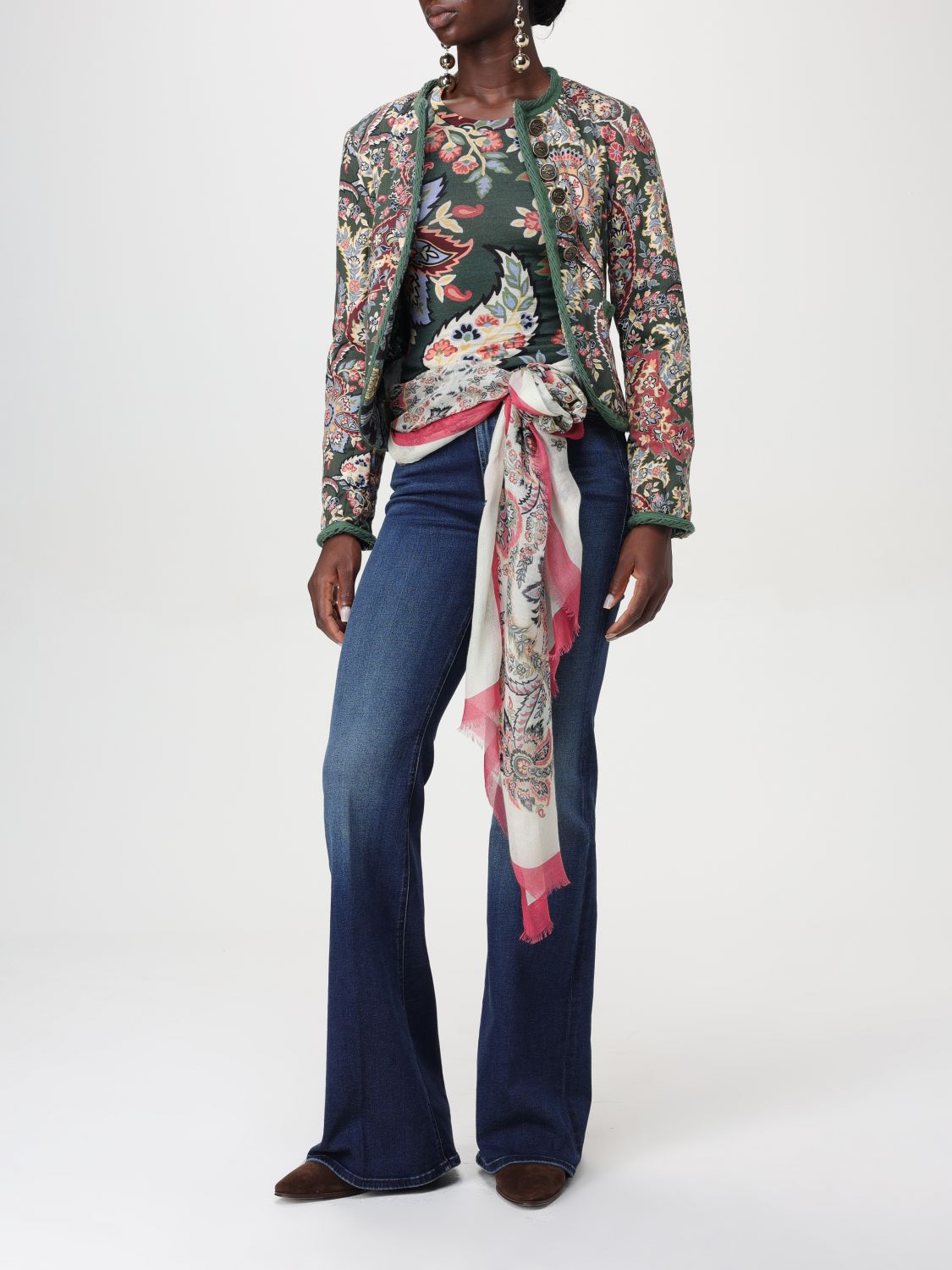 Paisley-print cropped jacket - Green