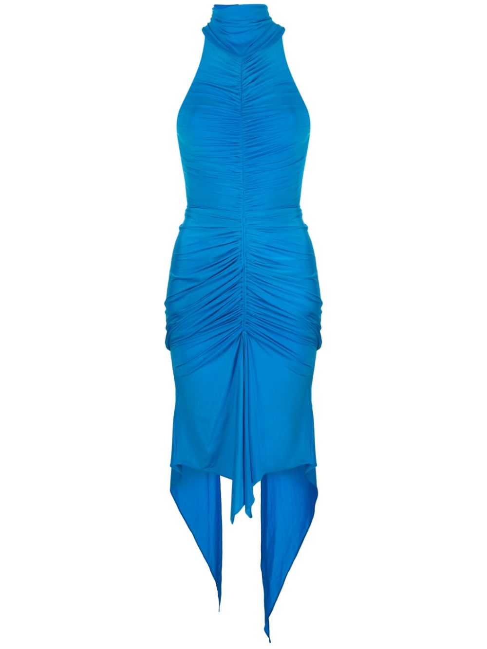 Asymmetric ruched halterneck dress - Blue