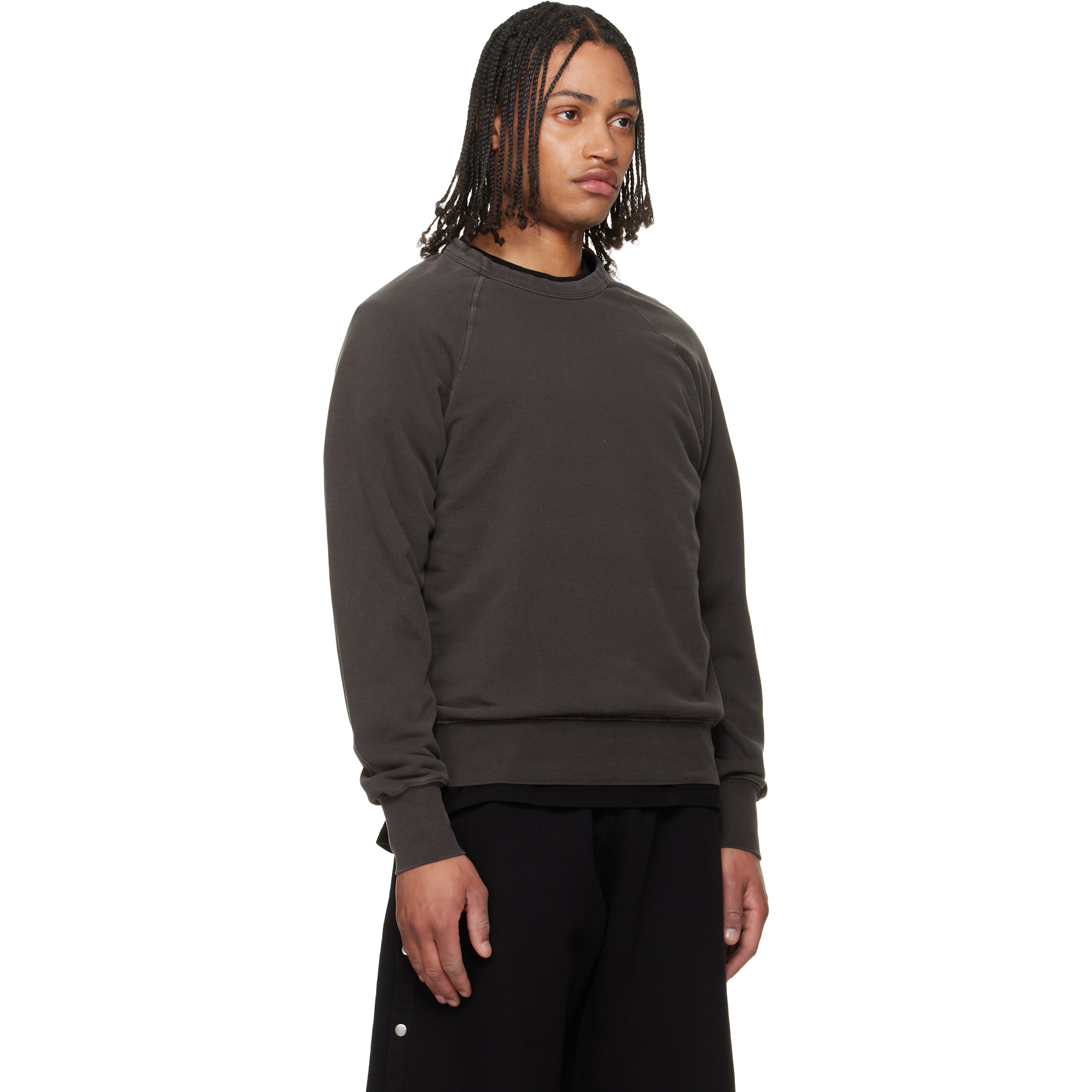 Gray French Terry Binded Neck Raglan Sweatshirt