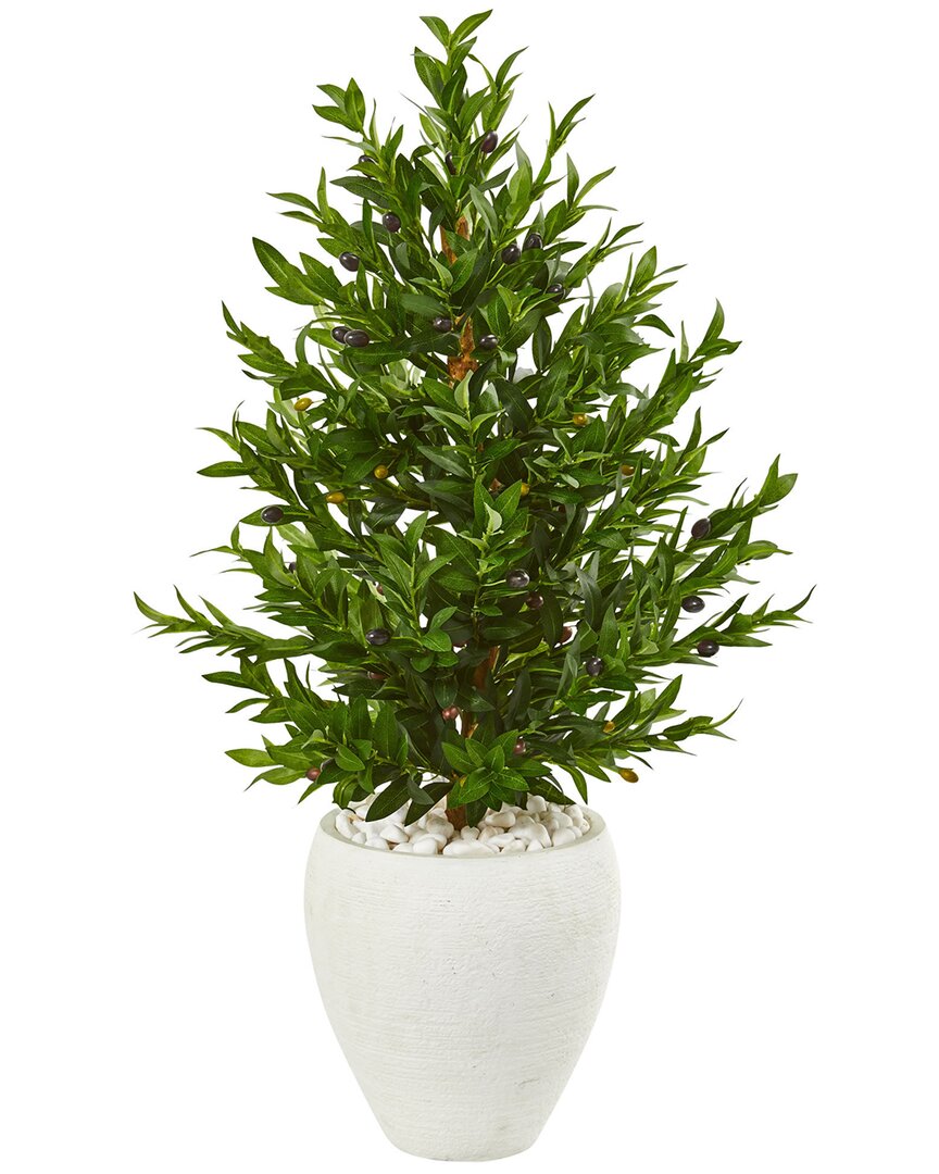 3.5Ft Olive Cone Topiary Uv-Resistant Artificial Tree In Planter (Indoor/Outdoor)