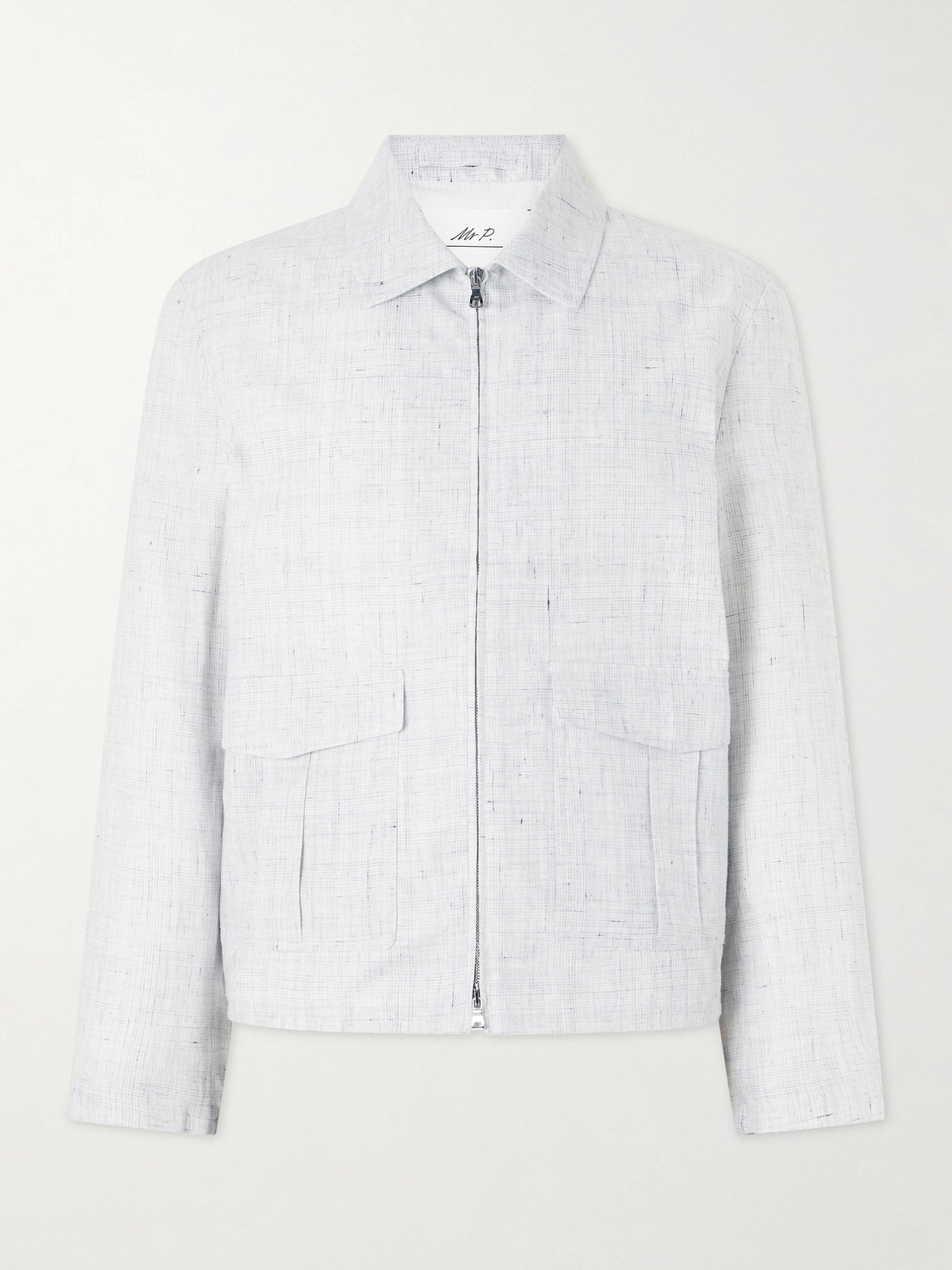 Checked Linen Zip-Up Blouson Jacket