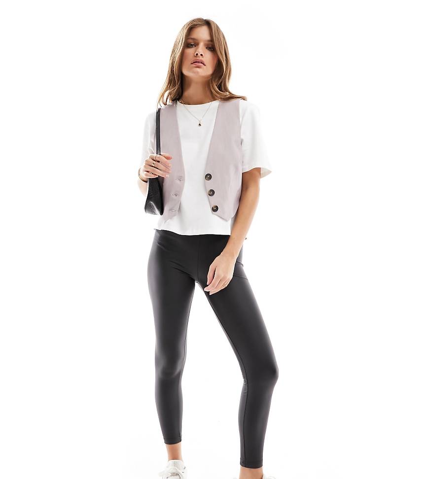 ASOS DESIGN Petite leather look leggings in black