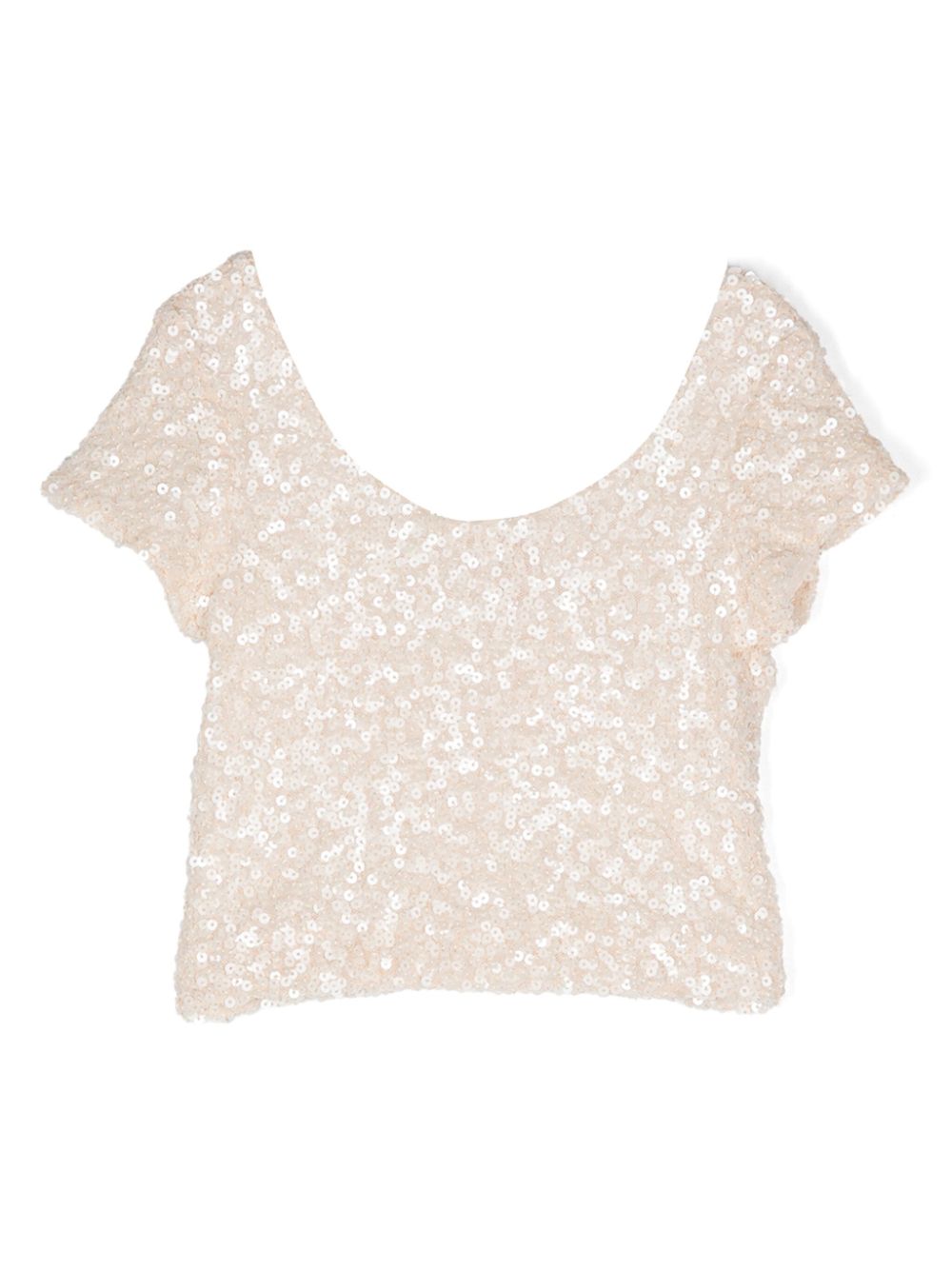 Sequin-embellished tulle blouse - Neutrals